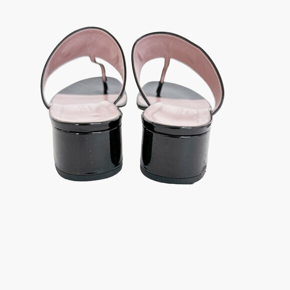 Gucci Lilane Horsebit Thong Sandals EU 37.5 US 7.5 Black Patent Low Block Heel - Picture 6 of 11